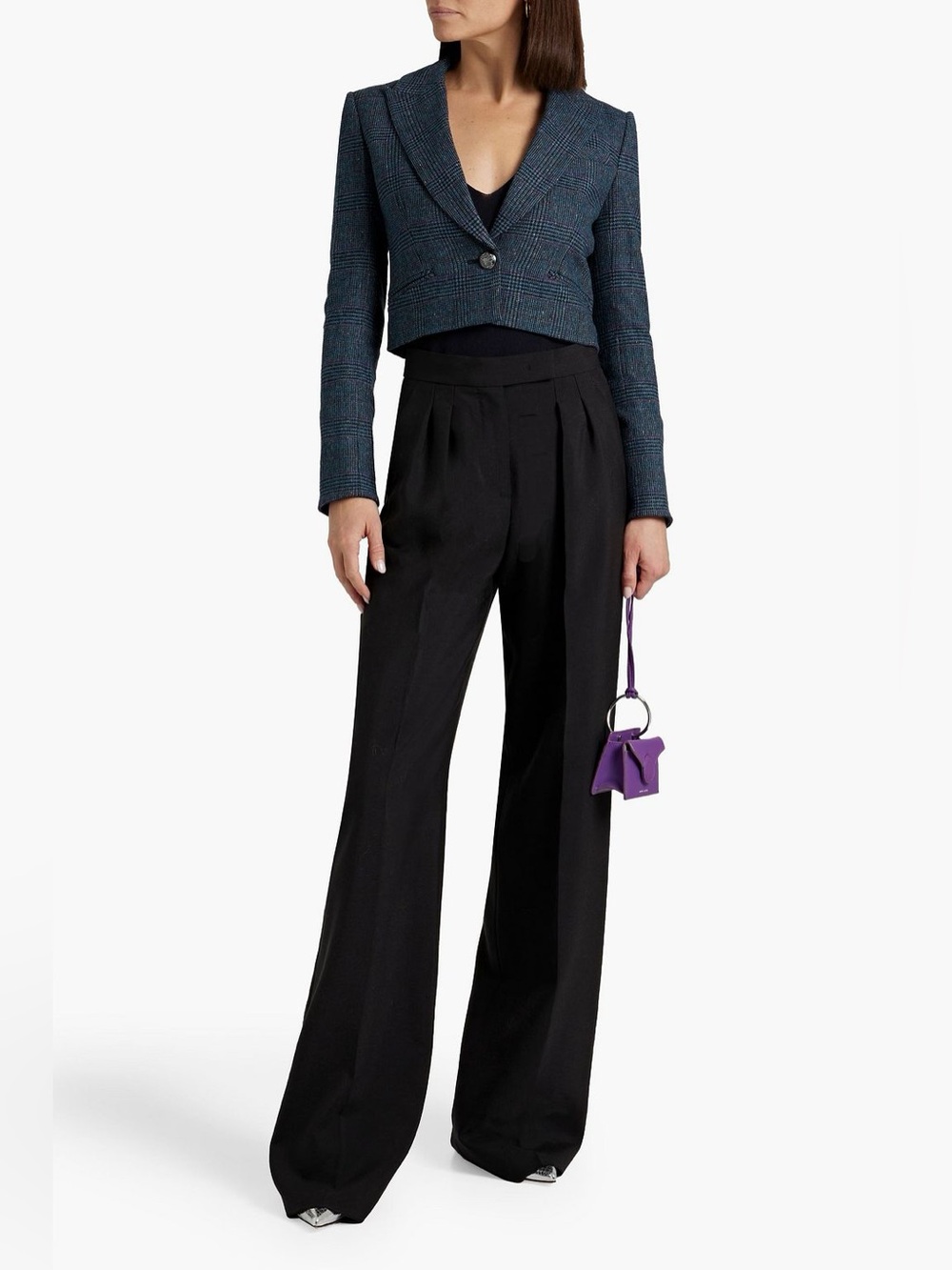 NWT $598 Veronica Beard Fabiola Glen Plaid Peak Lapel Crop Blazer